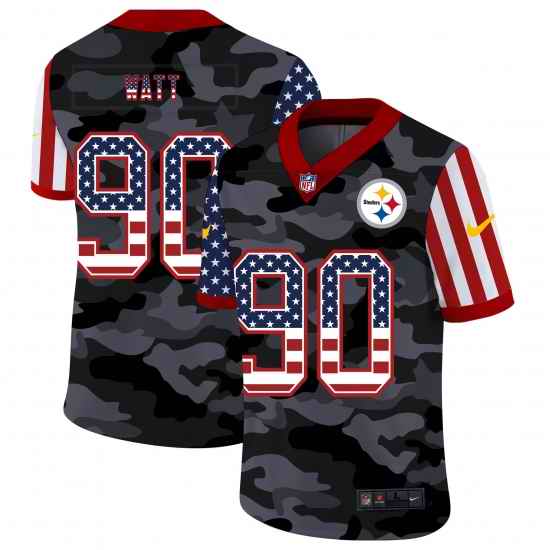 Nike Pittsburgh Steelers 90 T J  Watt Camo 2020 USA Flag Salute To Service Limited Jersey